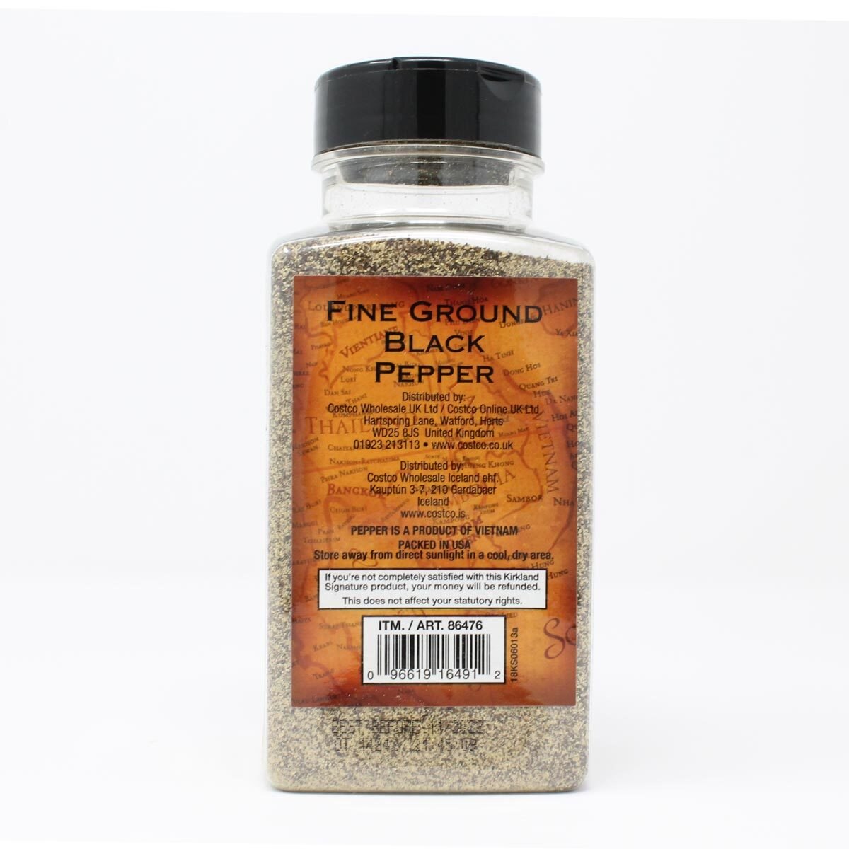 kirkland signature fine ground black pepper back of bottle