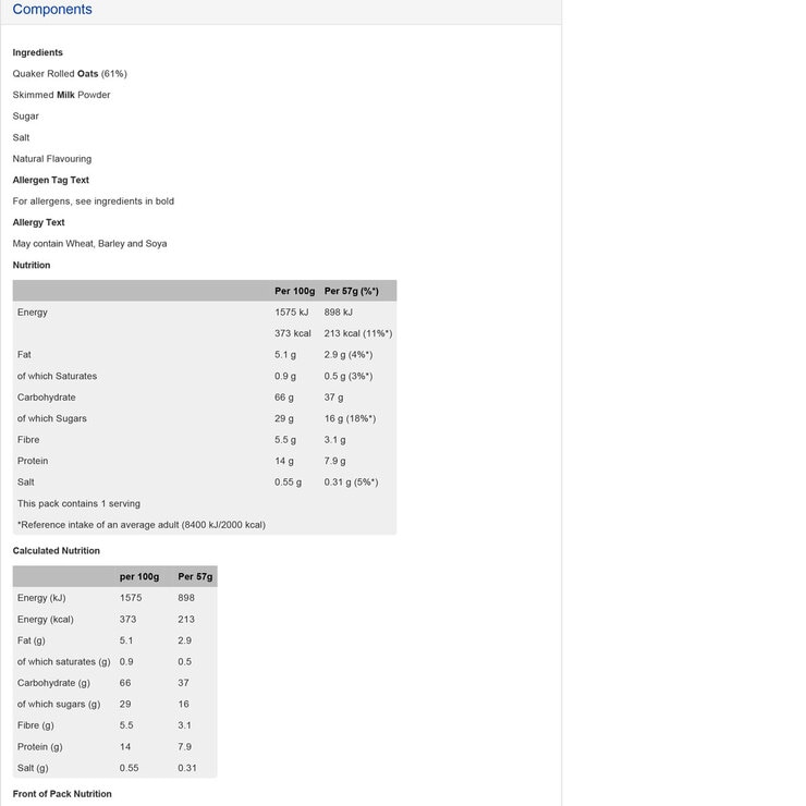 Quaker Oat So Simple Golden Syrup Porridge, 8 x 57g