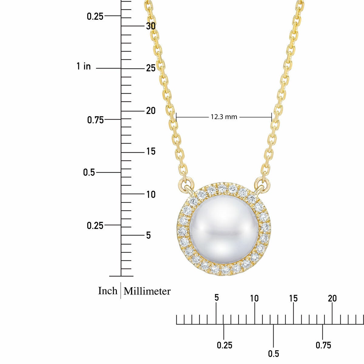 8-9mm Cultured Freshwater White Button Pearl & 0.16ctw Diamond Halo Pendant, 14ct Yellow Gold 8-9mm Cultured Freshwater White Button Pearl & 0.16ctw Diamond Halo Pendant, 14ct Yellow Gold