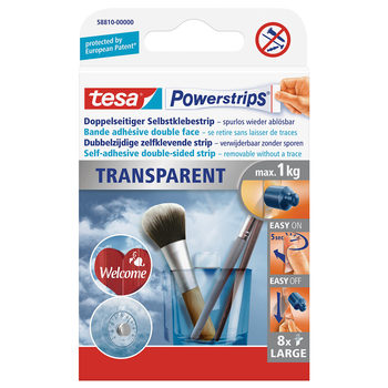 Tesa Powerstrips® Transparent Deco Large Double-sided Removable Adhesive Strips, 8 Strips - 1Kg