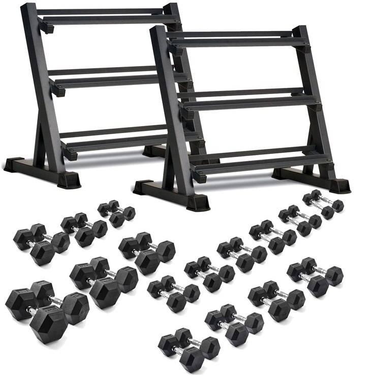 Marcy Rubber Hex 16 Set Dumbbell with 2 Racks (Total Dumbbell Weight 335kg) Costco UK