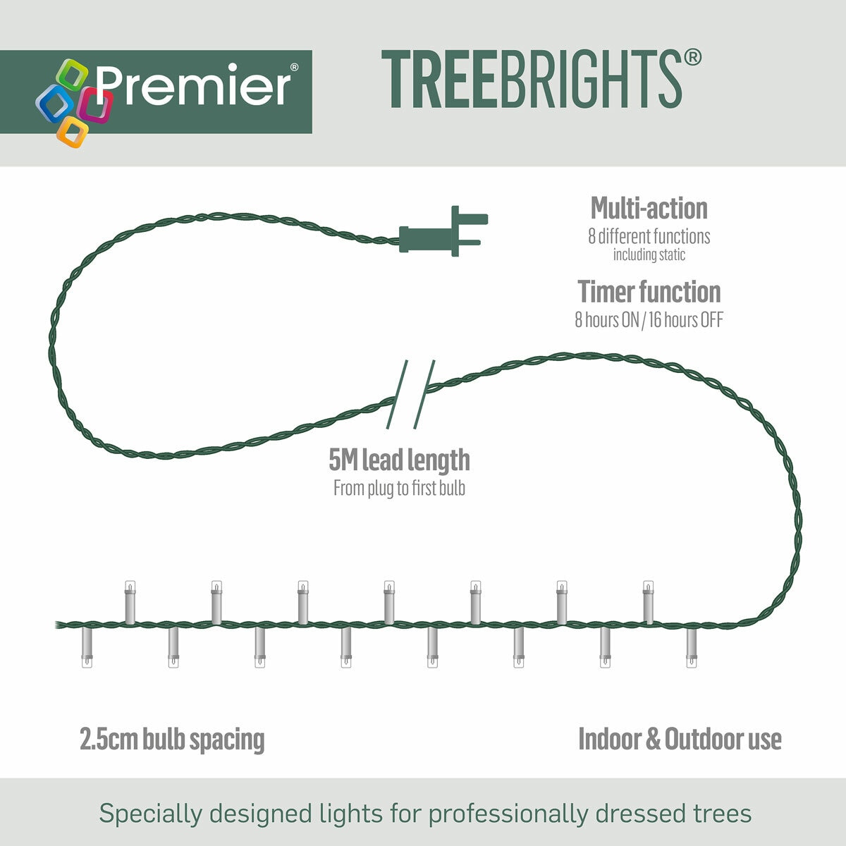 Premier 1500 LED TreeBrights String Lights With Timer - Multi colour LEDs