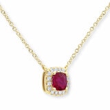 Cushion Cut Ruby & 0.13ctw Diamond Halo Necklace, 18ct Yellow Gold