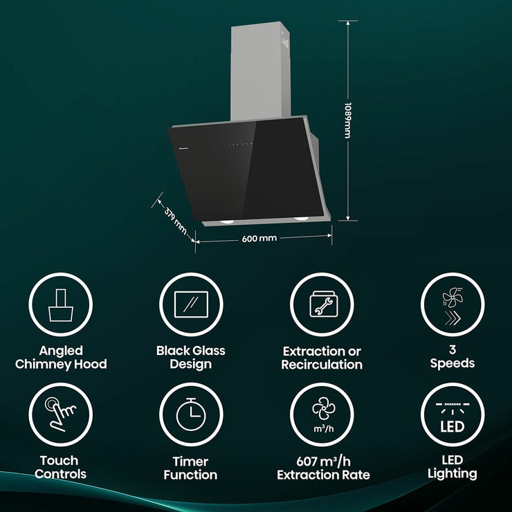 Hisense CH6IN14BXBUK 60cm Chimney Cooker Hood, A Rated in Black Hisense CH6IN14BXBUK 60cm Chimney Cooker Hood, A Rated in Black