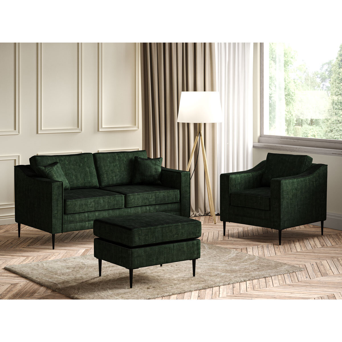 Aspen Velvet Large 2 Seater Sofa, Green