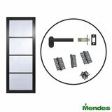 Mendes Industrial Solid Internal Door With Slim Handle Pack- Black Rome Glazed in 3 Sizes