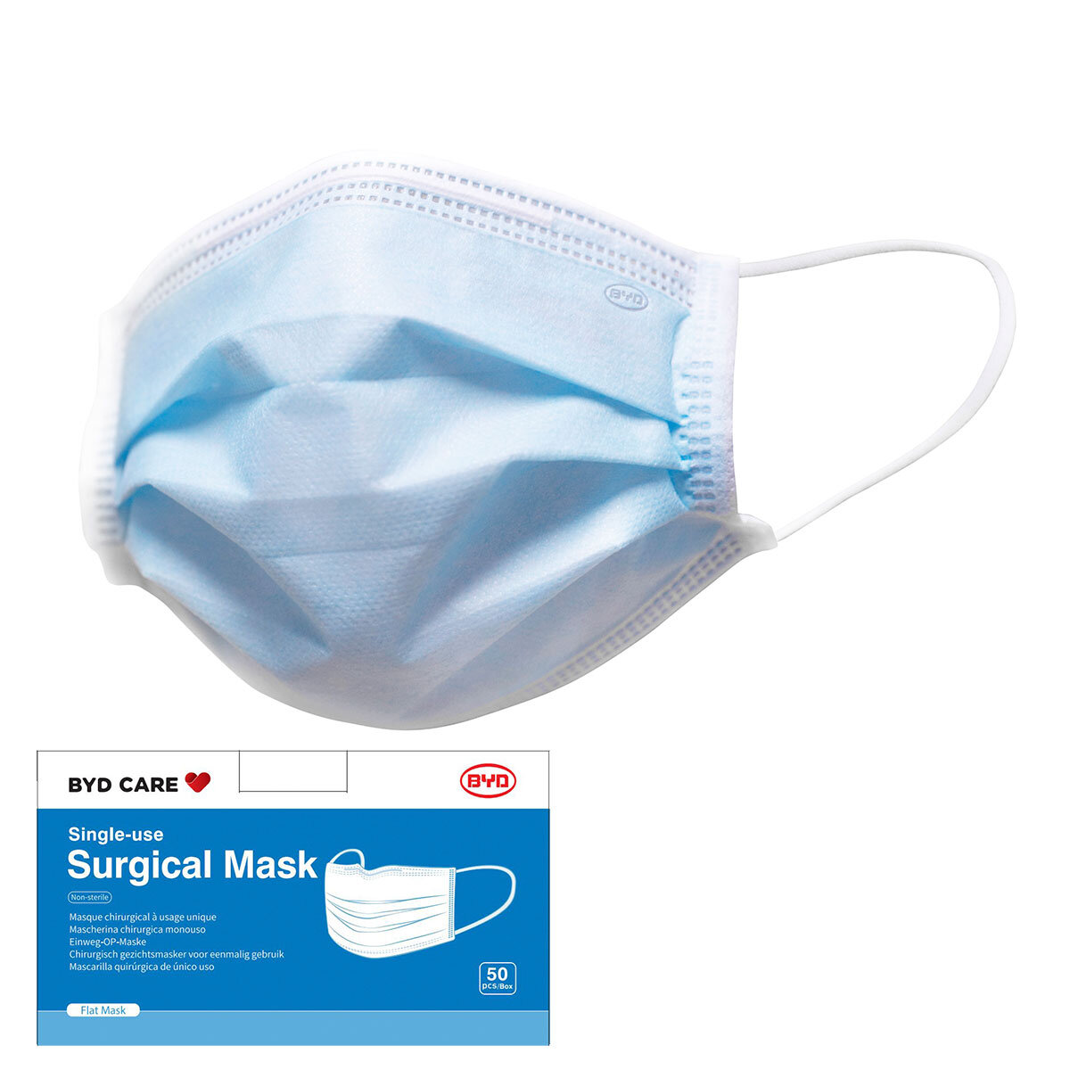 BYD Single-Use Surgical Mask, 50 Pack