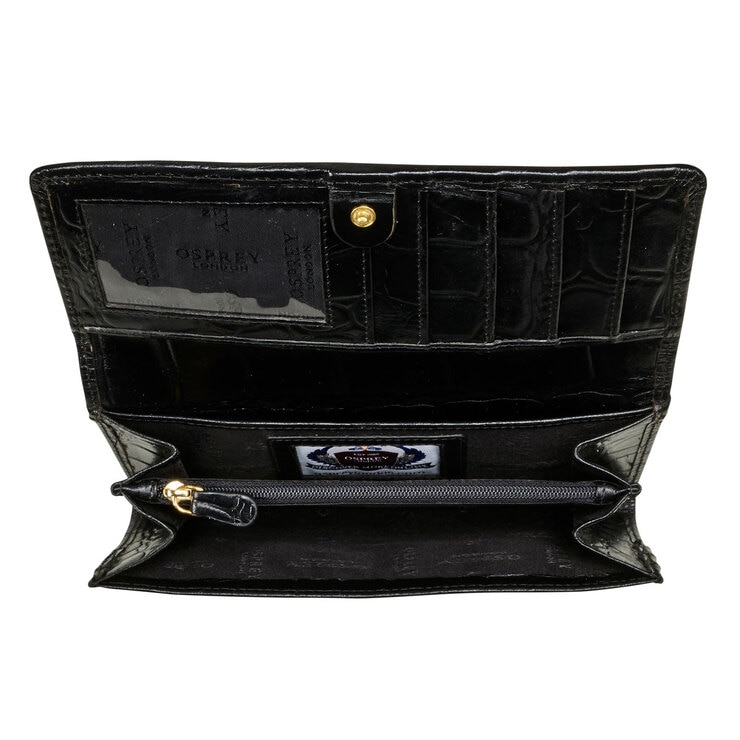 Osprey London Julia Croc Leather Women's Purse, Black with Gift Box Osprey London Julia Croc Leather Women's Purse, Black with Gift Box