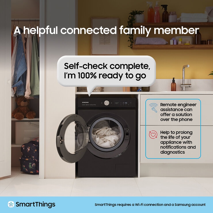 Samsung Series 7 WW90DB7U94GBU1, 9kg Smart Washing Machine, A Rated in Black