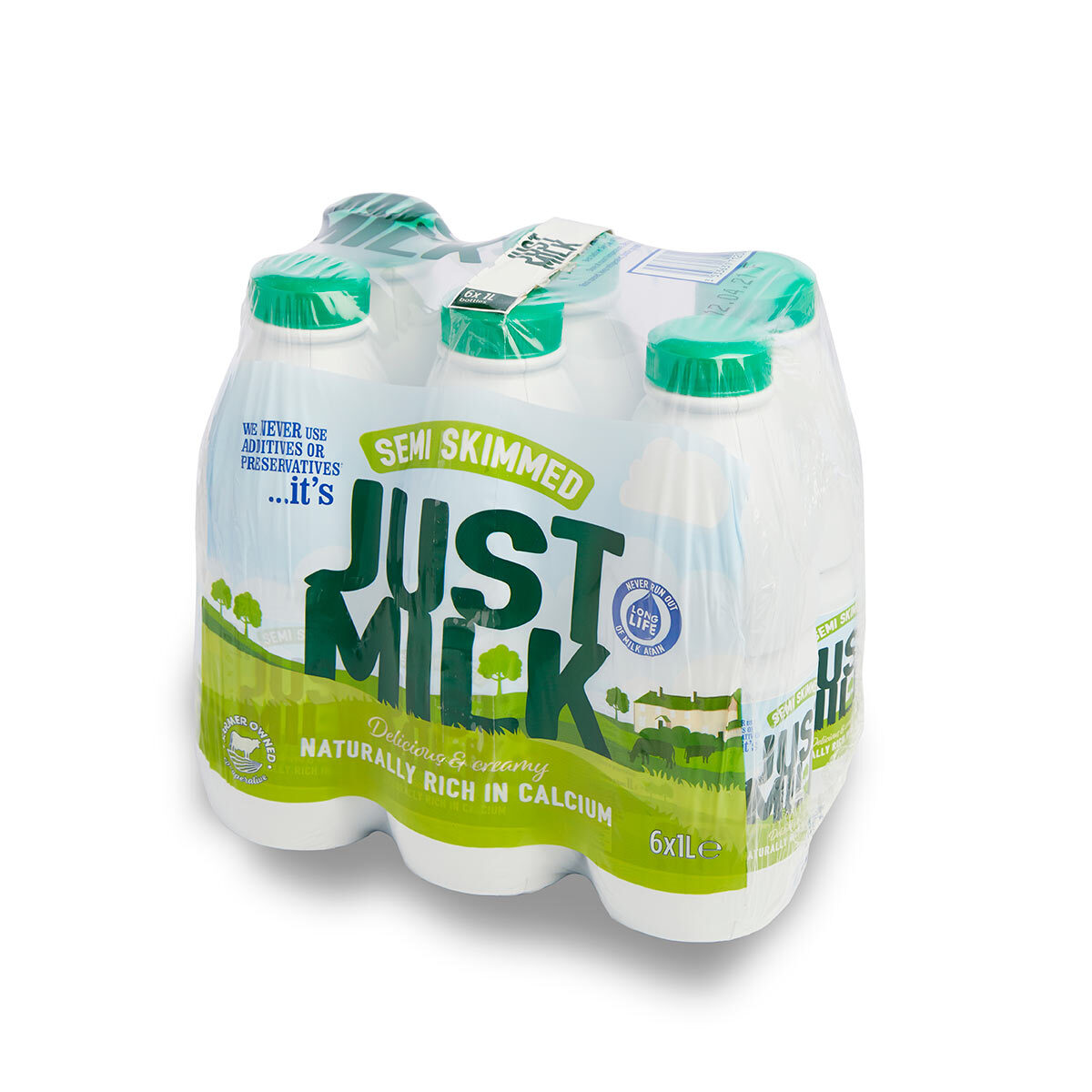 Candia Just Milk UHT Semi-Skimmed Milk, 6 x 1L Angled View