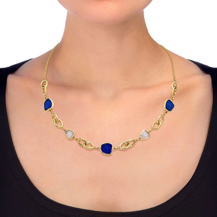Lapis & Chalcedony Necklace, 14ct Yellow Gold Lapis & Chalcedony Necklace, 14ct Yellow Gold