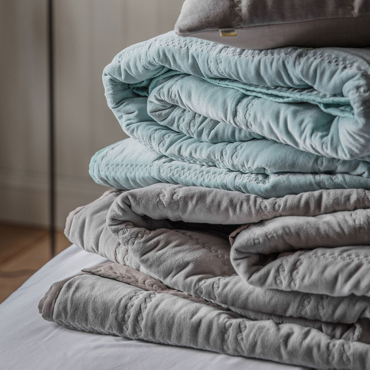 Gallery Quilted Cotton Velvet Bedspread Grey