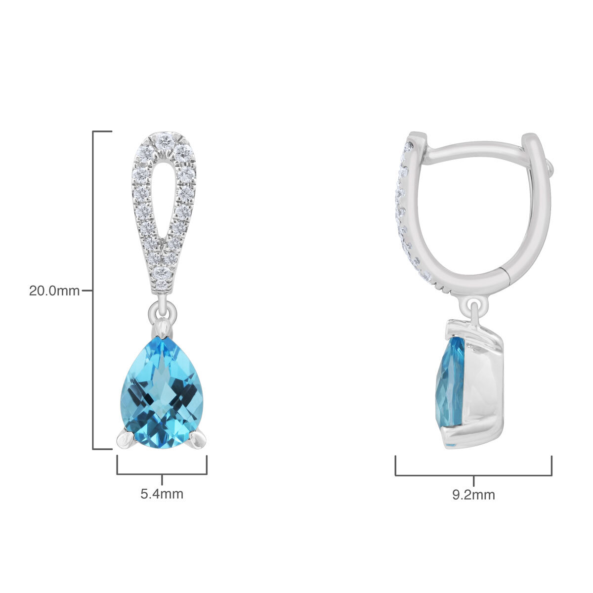 Pear Cut Blue Topaz & 0.17ctw Diamond Drop Earrings, 18ct White Gold