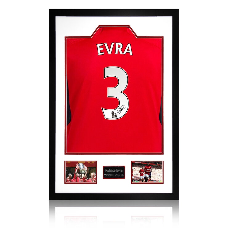 Patrice Evra Signed Framed MUFC Home Football Shirt including 2 Photos Patrice Evra Signed Framed MUFC Home Football Shirt including 2 Photos