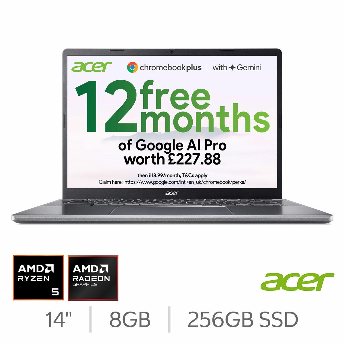 Acer Chromebook Plus, AMD Ryzen 5, 8GB RAM, 256GB SSD, 14 Inch Laptop, NX.KP4EK.00B Acer Chromebook Plus, AMD Ryzen 5, 8GB RAM, 256GB SSD, 14 Inch Laptop, NX.KP4EK.00B
