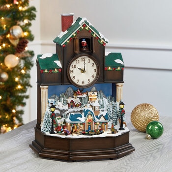 16.5 Inch (42cm) Musical Christmas Cuckoo Clock Tabletop Ornament with LED Lights & Sounds