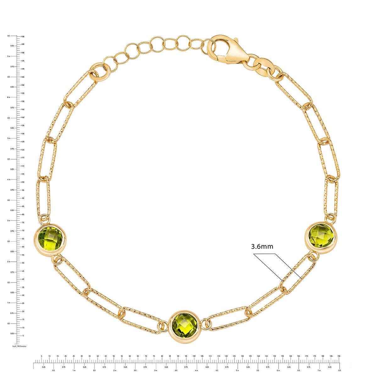 Round Cut Peridot Paperclip Bracelet, 14ct Yellow Gold