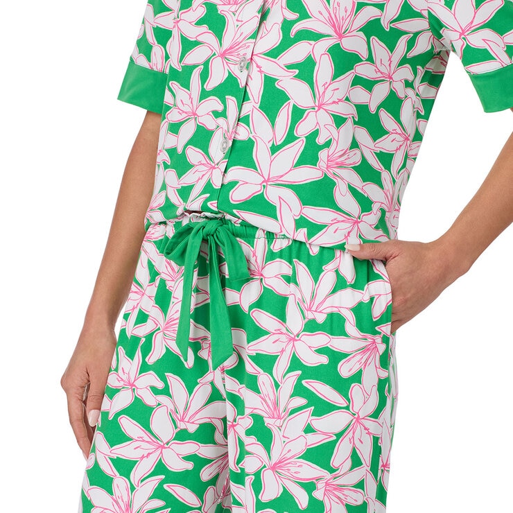 Room Service Ladies Notch Collar Pyjama Set in Green