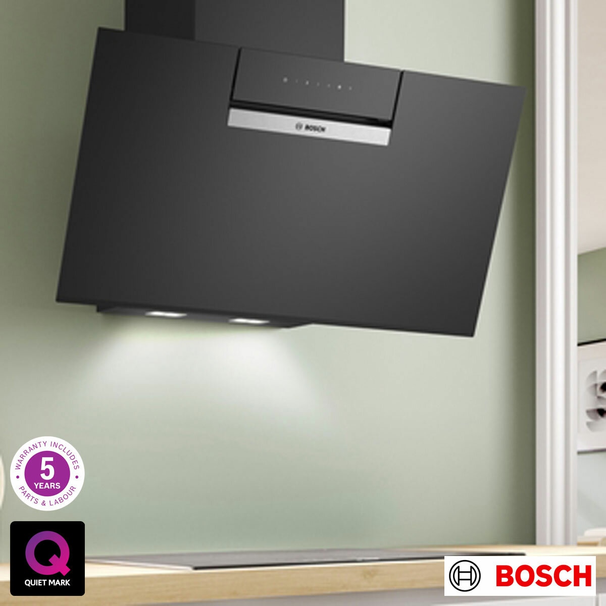 Bosch Series 4, DWK87FN60B, 80cm, Wall Mounted Cooker Hood, A Rated in Black