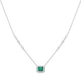 DiamonFire Sterling Silver Green Cubic Zirconia Art Deco Style Necklace
