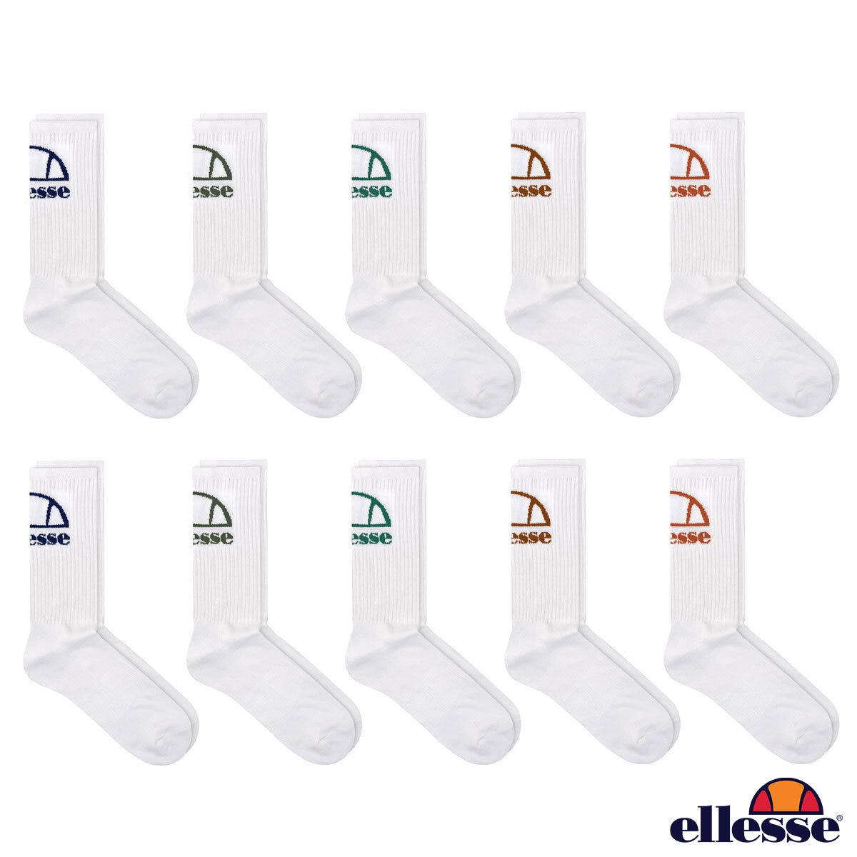 Ellesse Men's Heritage Crew Socks 10 Pack in White