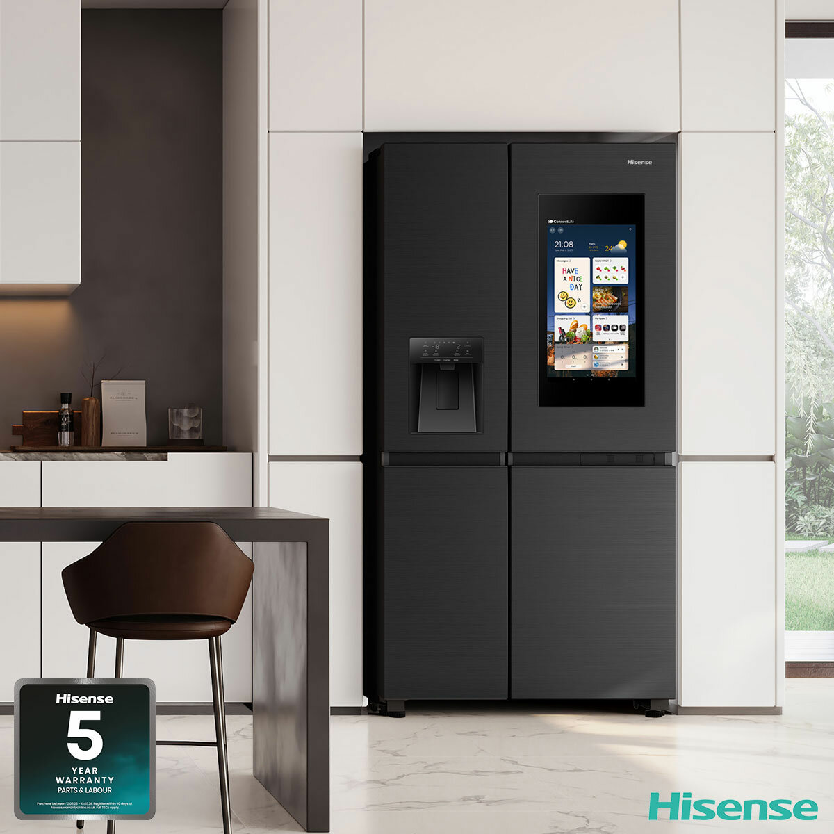 Hisense PureFlat Eclipse RS9P628GPFE, Plumbed Multidoor Fridge Freezer, E Rated In Dark Steel