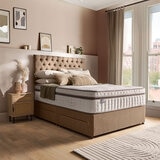 Silentnight 4 Drawer Divan Base with Eden Headboard in Wheat in 3 Sizes