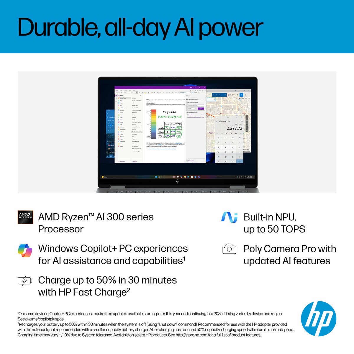 HP Omnibook X Flip, AMD Ryzen AI 7, 16GB RAM, 1TB SSD, 14 Inch Convertible 2 in 1 Laptop, 14-fk0009na