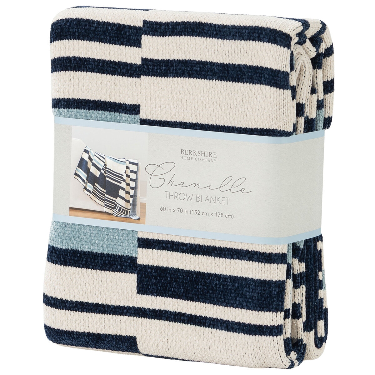 Berkshire Blue Striped Chenille Throw, 152 x 178 cm