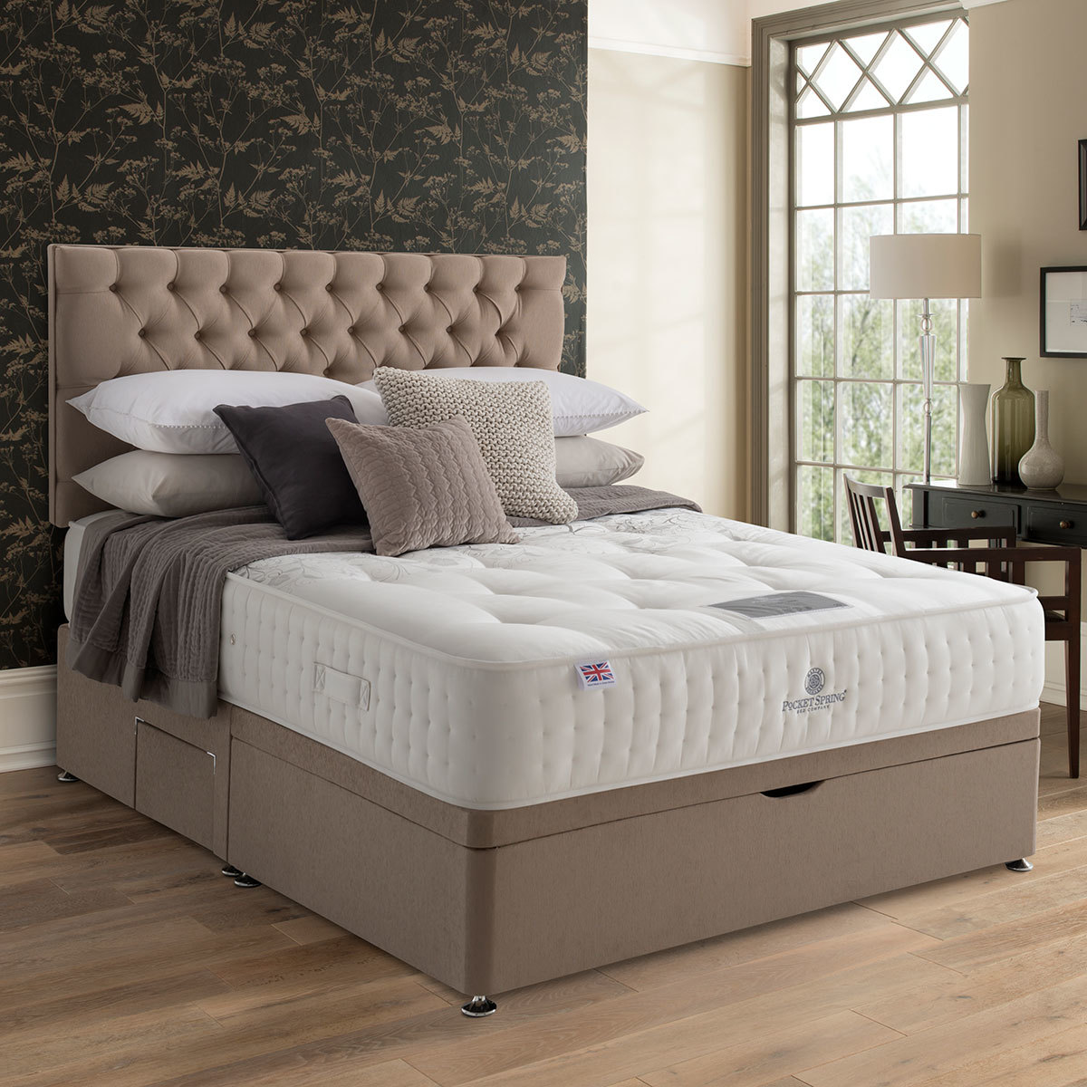 Pocket Spring Bed Company Pemberley Mattress & Sahara Half Ottoman Divan, Double Costco UK