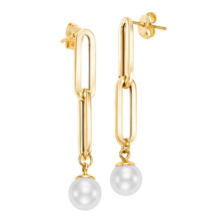 8-9mm Freshwater Pearl Earrings, 14ct Yellow Gold