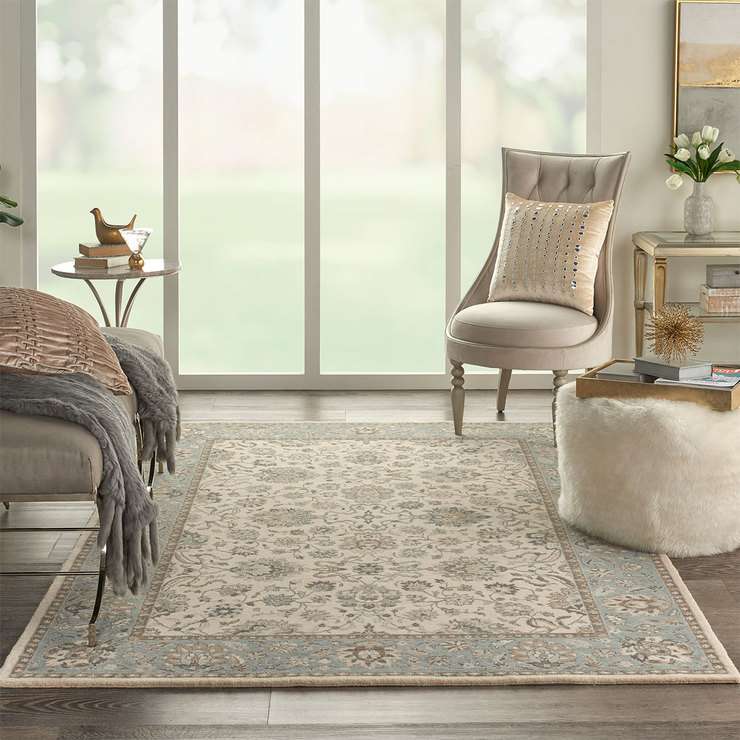 Living Treasures Azure Bordered Rug in 2 Sizes Costco UK