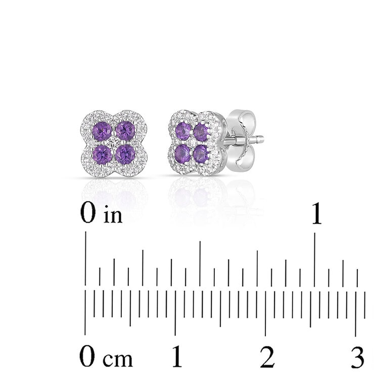 Round Cut Amethyst & 0.15ctw Diamond Earrings, 14ct White Gold