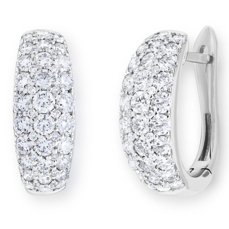 1.30ctw Round Brilliant Cut Diamond Hoop Earrings, 18ct White Gold 1.30ctw Round Brilliant Cut Diamond Hoop Earrings, 18ct White Gold