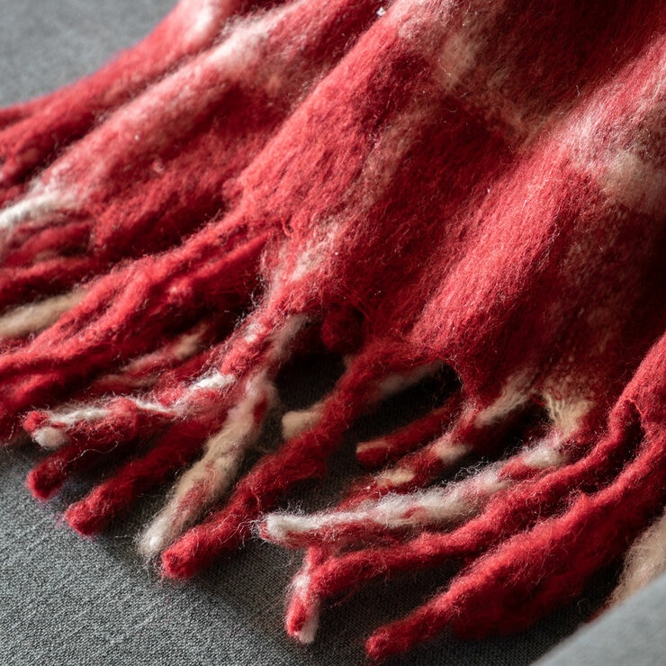 Gallery Heritage Red Check Faux Mohair Throw, 130 x 170 cm