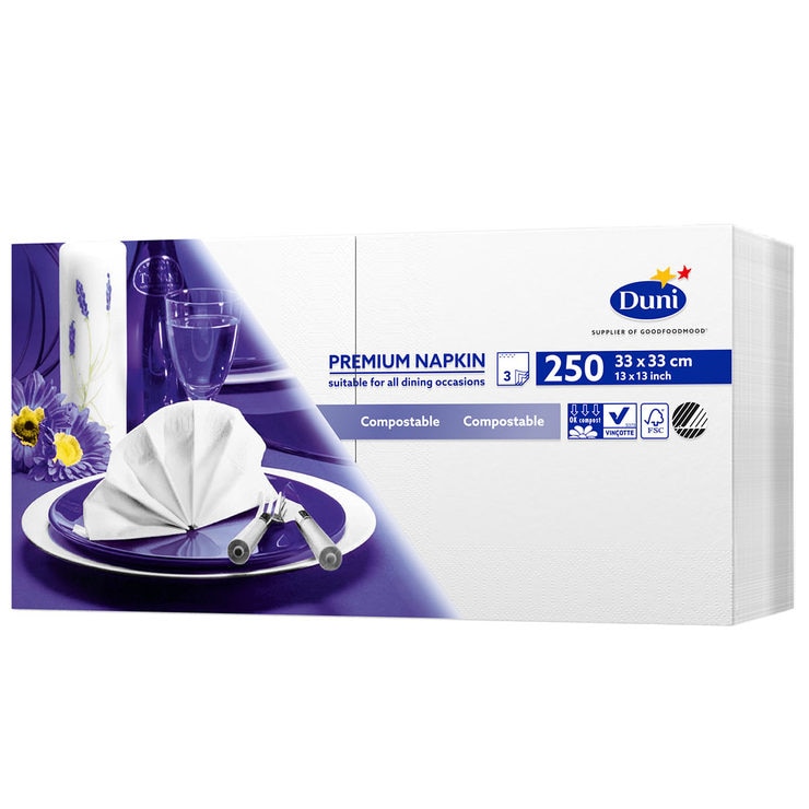 Duni Premium 33cm 3Ply White Paper Napkins, 250 Pack Costco UK