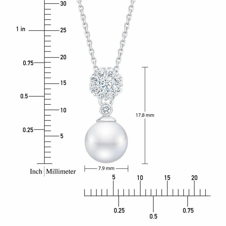 7.5-8mm Akoya Pearl & 0.30ct Diamond Pendant, 14ct White Gold 7.5-8mm Akoya Pearl & 0.30ct Diamond Pendant, 14ct White Gold