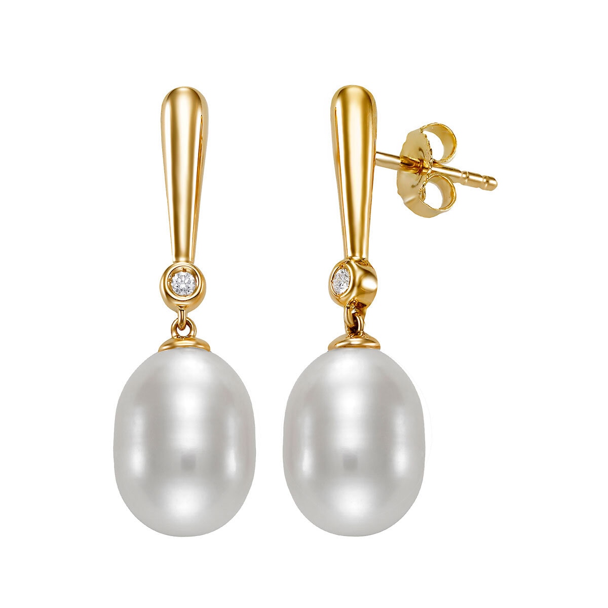 9 10mm Cultured Freshwater White Pearl 0.03ctw Diamond