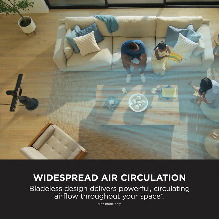 Lifestyle image of Shark TurboBlade Hot+Cool with widespread air circulation