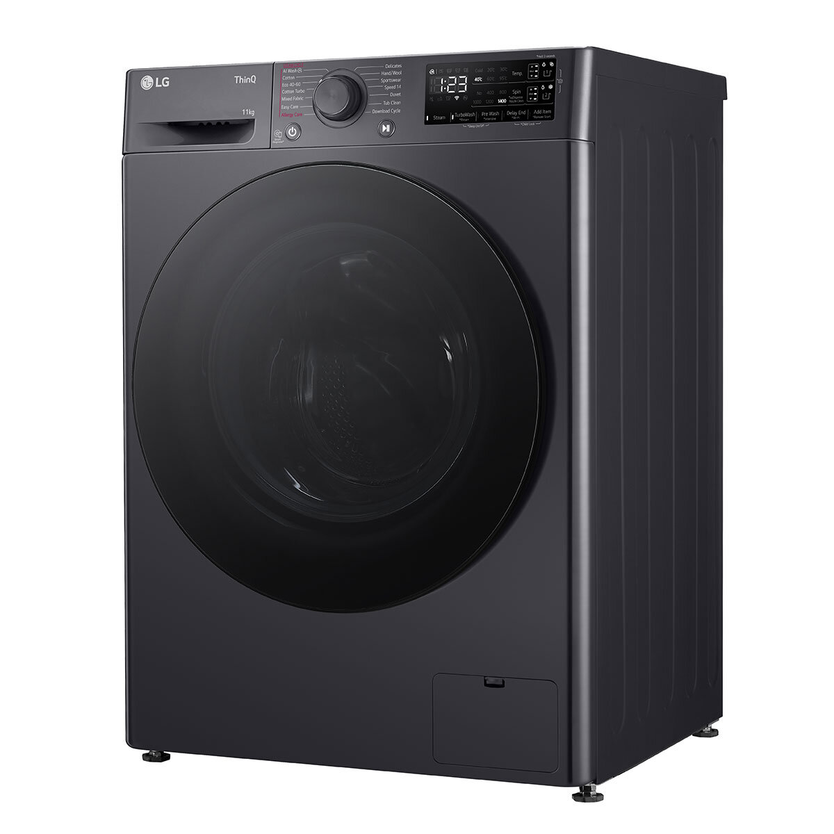 Side view LG EZDispense F4Y511GBLA1 11kg 1400 Spin Washing Machine, A Rated in Grey