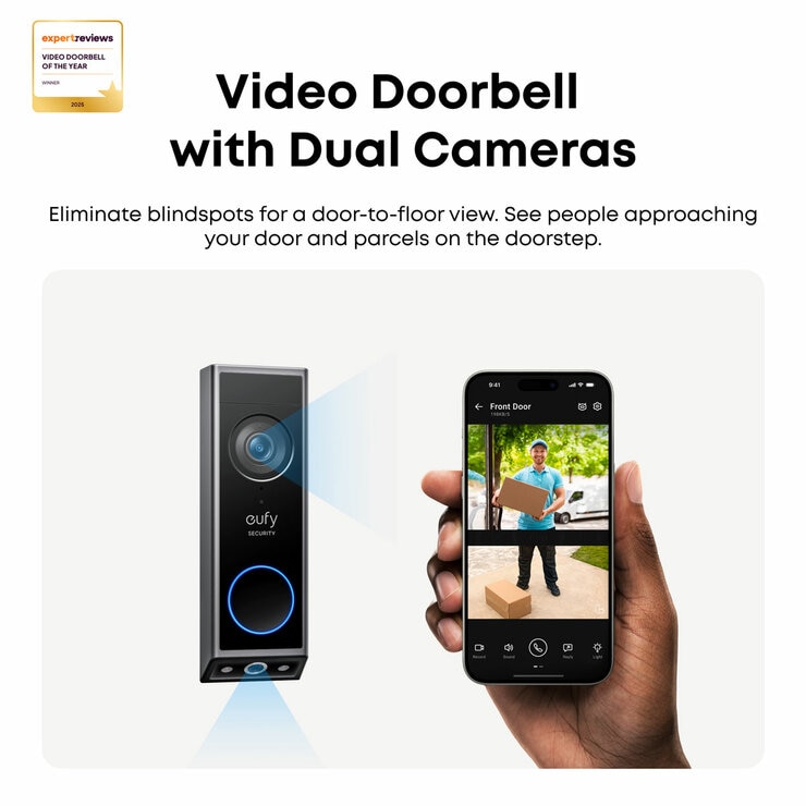 eufy E340 2K Dual Cameras Smart Video Doorbell with Chime - No Monthly Fees