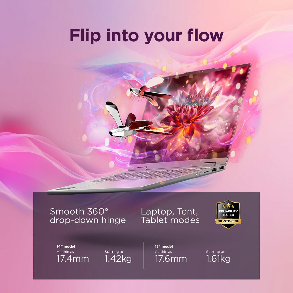 Lenovo IdeaPad 5, AMD Ryzen 7 AI, 16GB RAM, 512GB SSD, 14 Inch Convertible 2 in 1 Laptop, 83UH000UUK