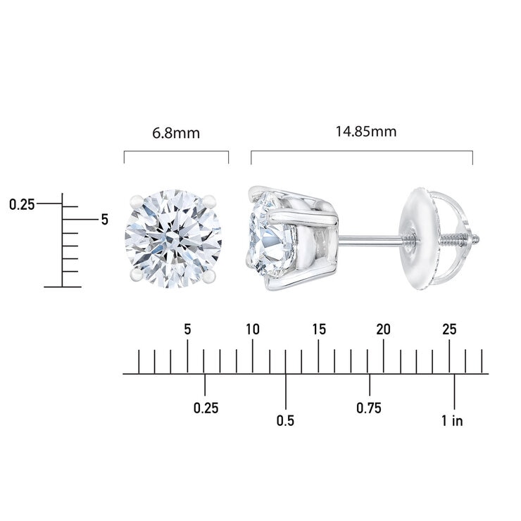1.50ct Round Diamond Stud Earrings, Platinum