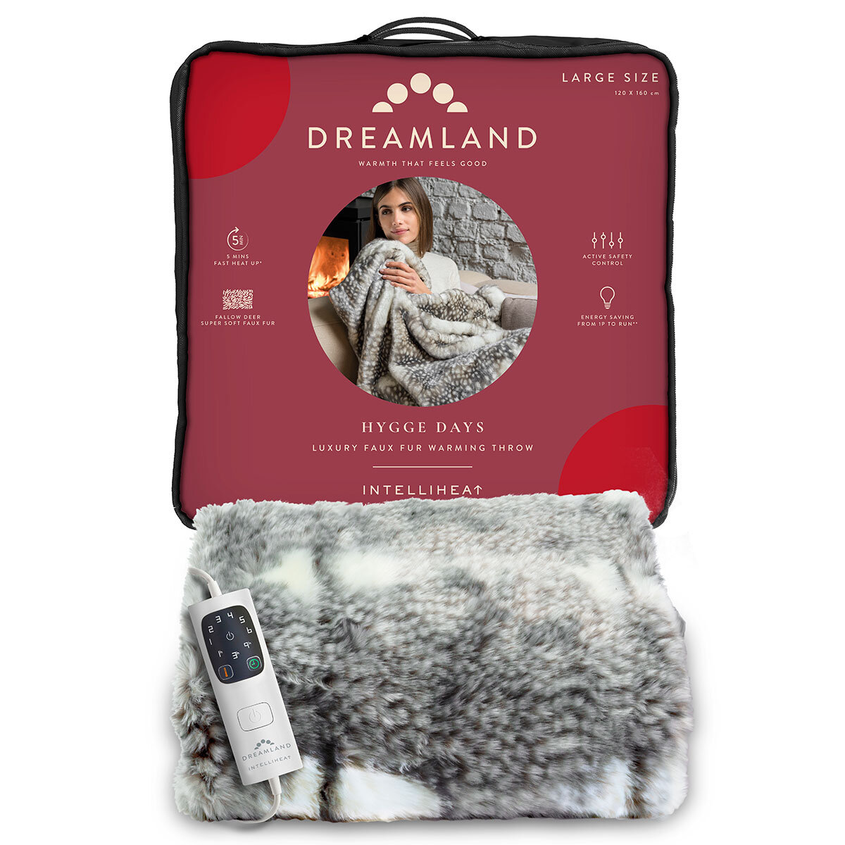 Dreamland Relaxwell Deluxe Faux Fur Heated Throw, Fallow ...