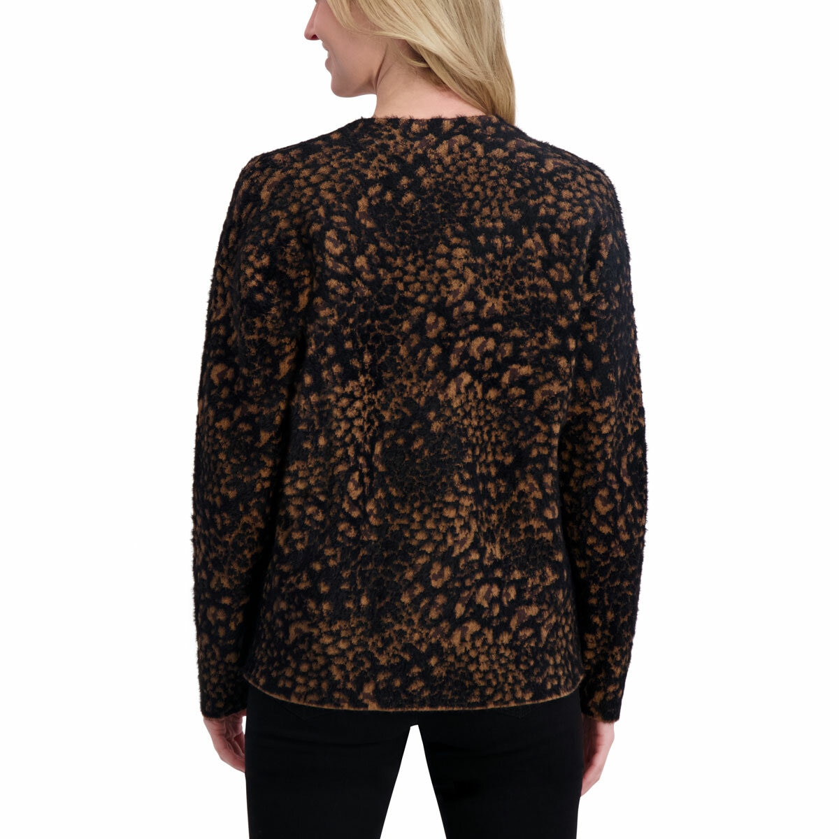 DKNY Ladies Leopard Print Cardigan in Black