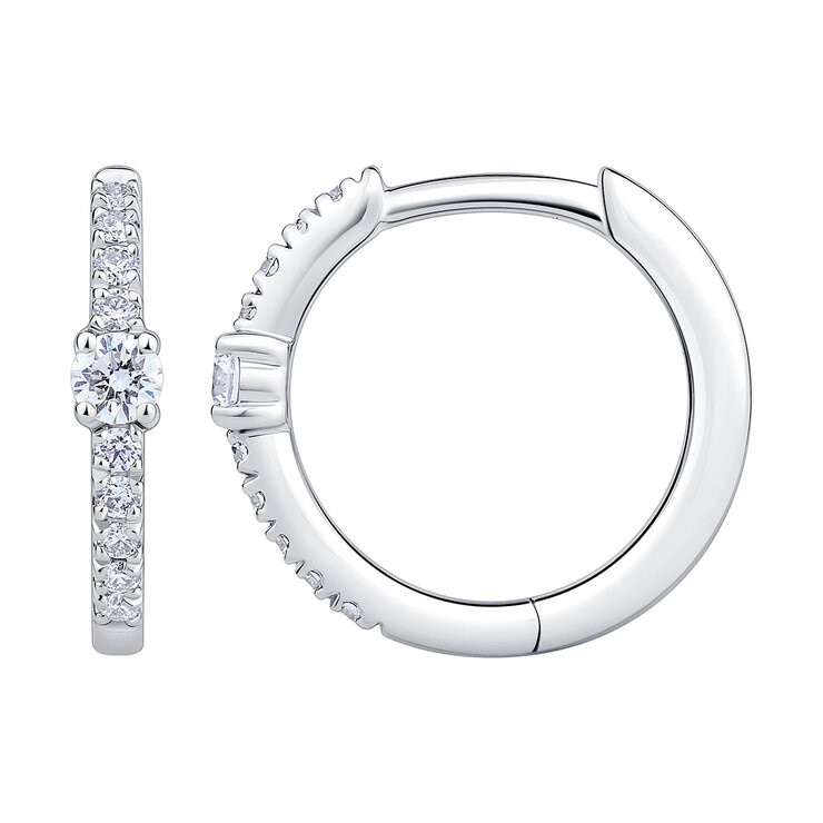 0.20ctw Round Brilliant Cut Diamond Hoop Earrings, 14ct White Gold