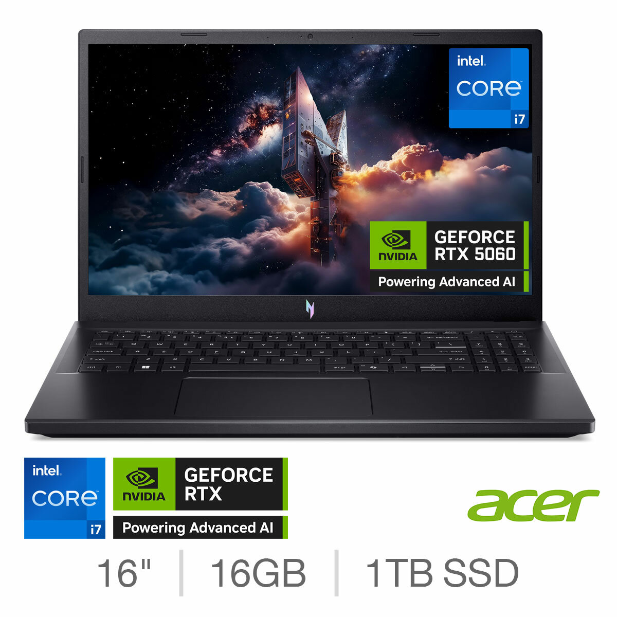 Acer Nitro V15, Intel Core i7, 16GB RAM, 1TB SSD, NVIDIA GeForce RTX 5060, 15.6 Inch Gaming Laptop, NH.QZAEK.004 Acer Nitro V15, Intel Core i7, 16GB RAM, 1TB SSD, NVIDIA GeForce RTX 5060, 15.6 Inch Gaming Laptop, NH.QZAEK.004