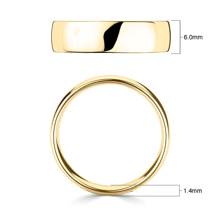 6.0mm Basic Light Court Wedding band. 18ct Yellow Gold