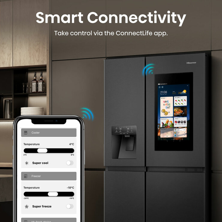 Hisense PureFlat Eclipse RS9P628GPFE, Plumbed Multidoor Fridge Freezer, E Rated In Dark Steel