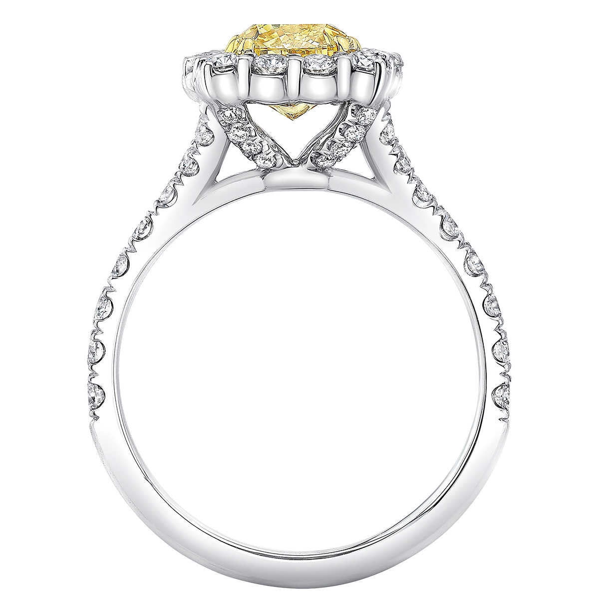 3.06ctw Cushion Cut Fancy Vivid Yellow Diamond Ring, Platinum and 18ct